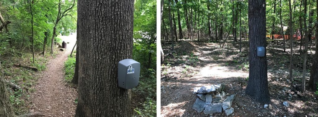 Side by side pyro boxes measuring users on trail, provided by IMBA's trails count grant program.