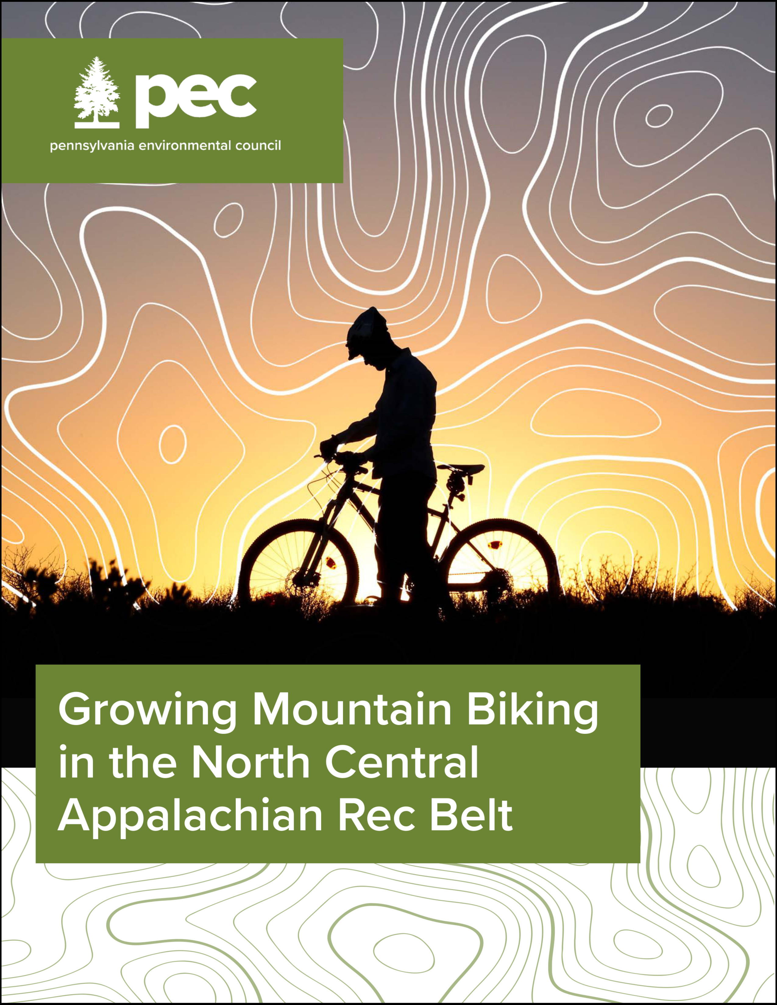 cover of a book with an image of the silhouette of a bike rider, entitled Growing Mountain Biking in the North Central Appalachian Rec Belt