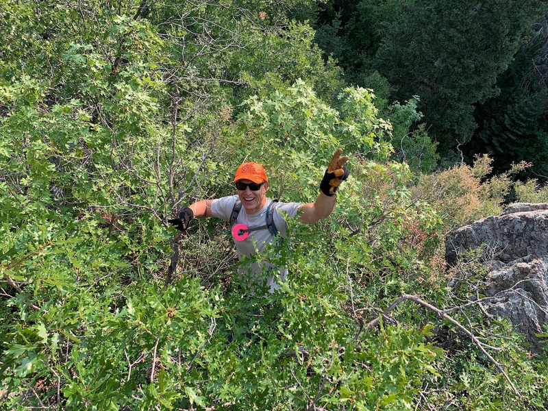 "Bob Larsen of the Bountiful City Trails Advisory Committee flagging on the BST"