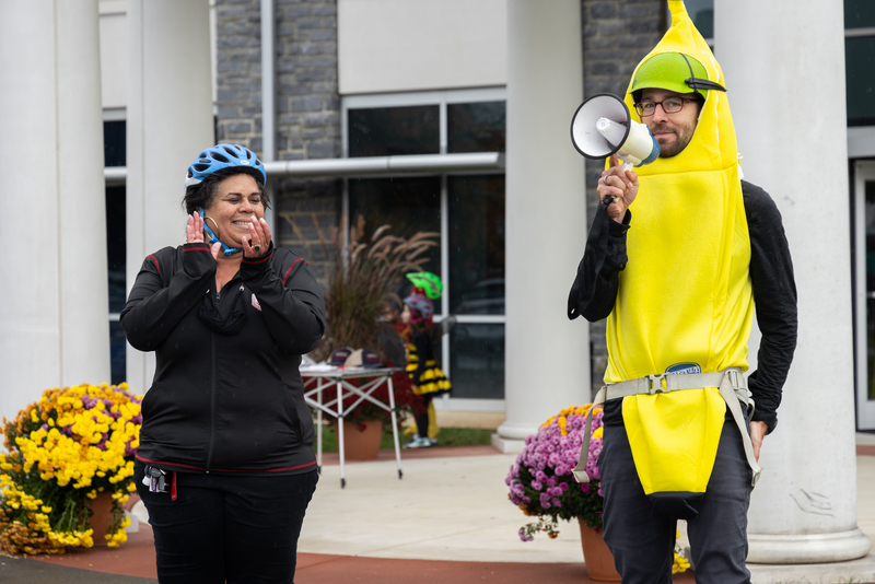 "Kyle Lawrence and a cyclist advocating for more funding for Virginia trails"