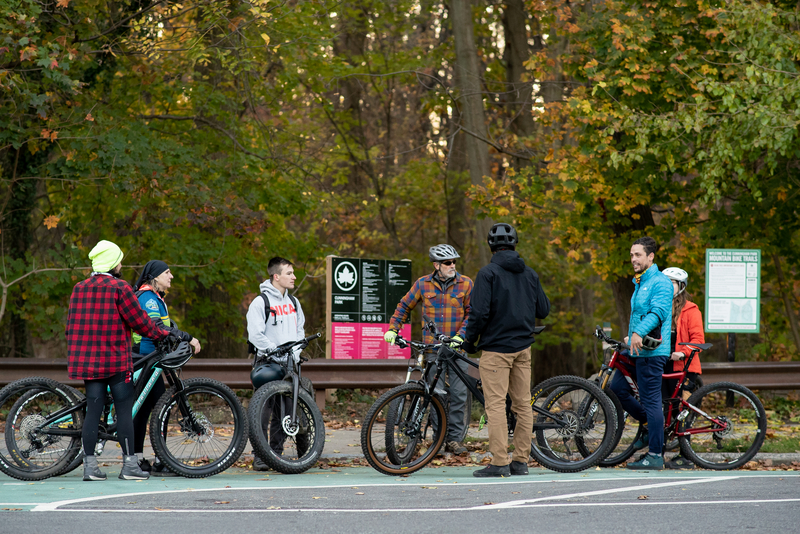 "Riders gathered at the Cunningham trailhead"