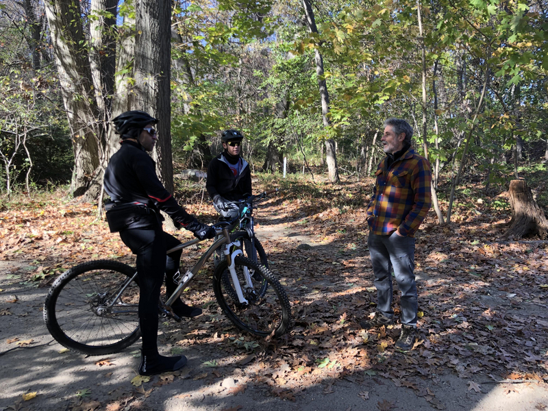 "Michael Vitti talking to riders in Cunningham Park"