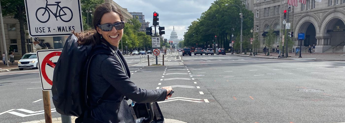 Jen Hanks riding in Washington, D.C.