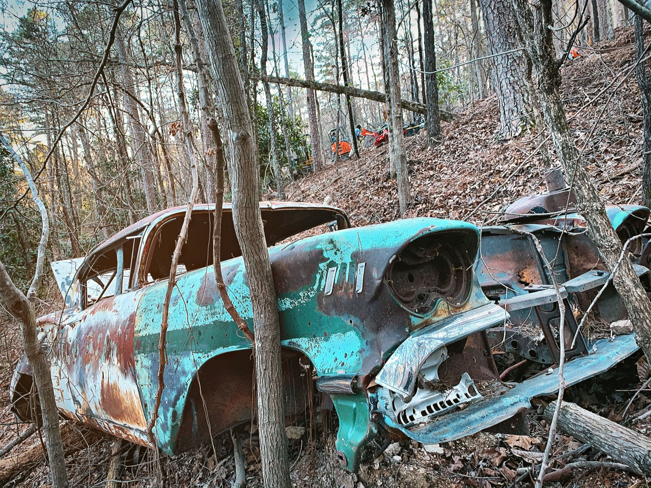 "Artifacts like this car body were located along the National Park Service property. During the build process, Trail Solutions worked around these artifacts, providing interesting points of interest as riders enter into the main Northwoods system."