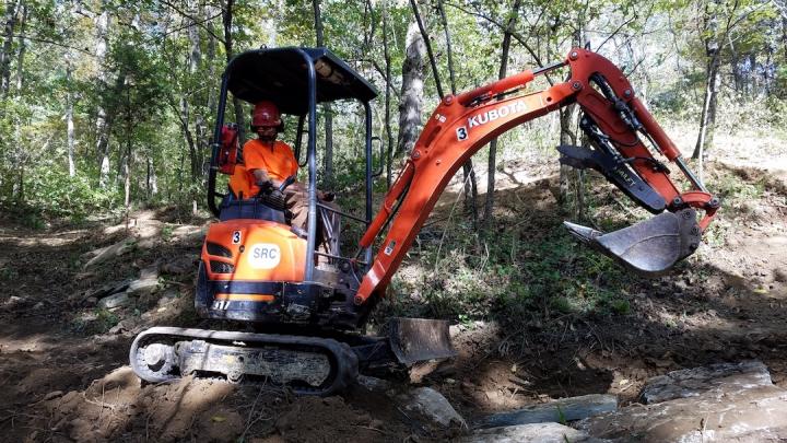 Rich Edwards, excavator, woods, forest, trail, trail building