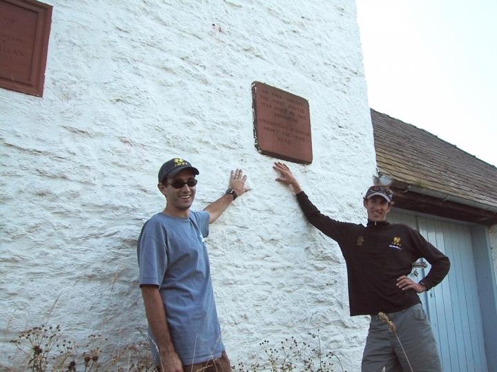 Scottish Borders, IMBA, Rich Edwards, Joey Klein, white brick wall, plaque, first bicycle plaque, Kirkpartrick McMillan, 1840