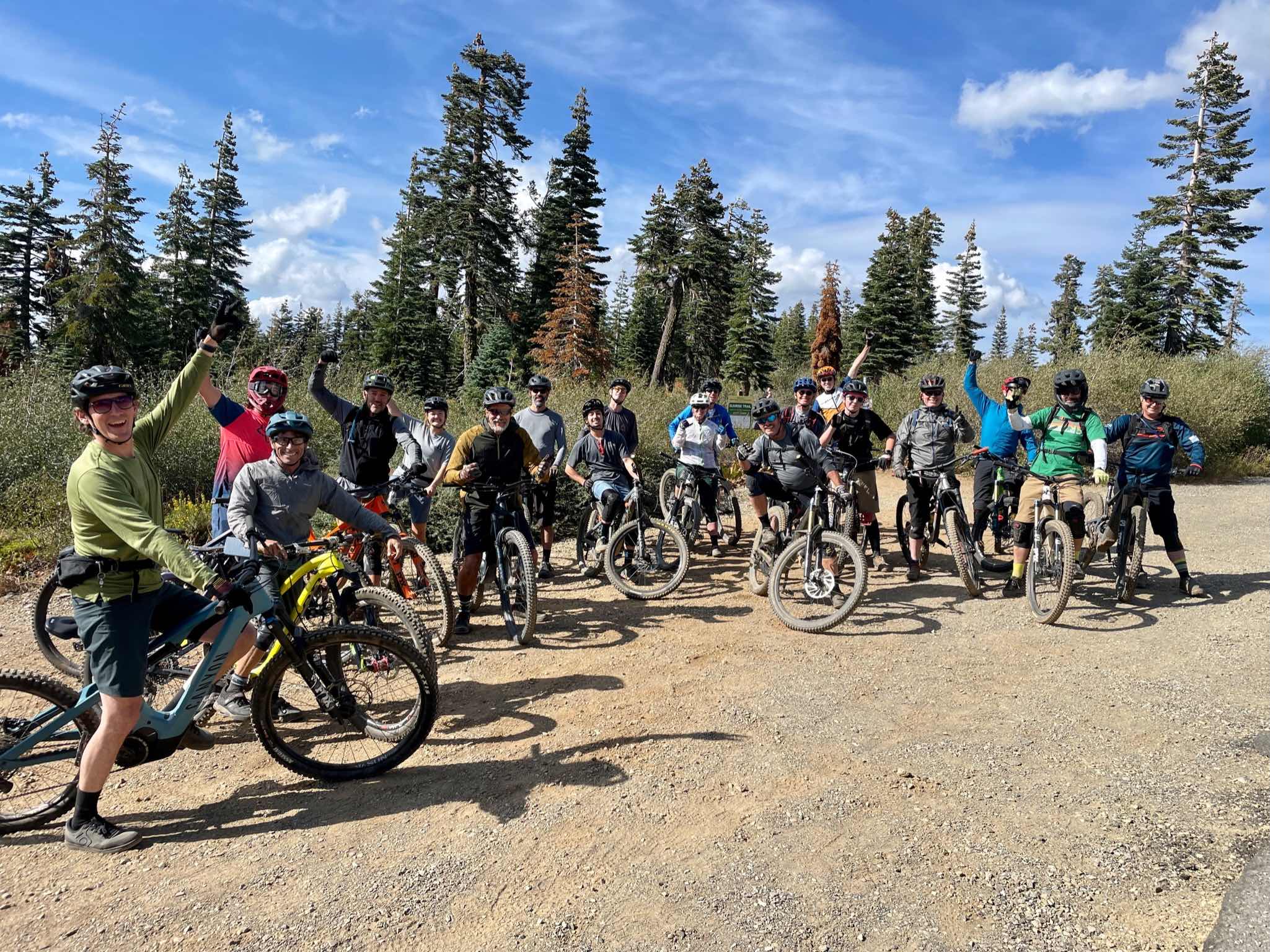 Group of mountain bikers posing before a ride in Orange County, California