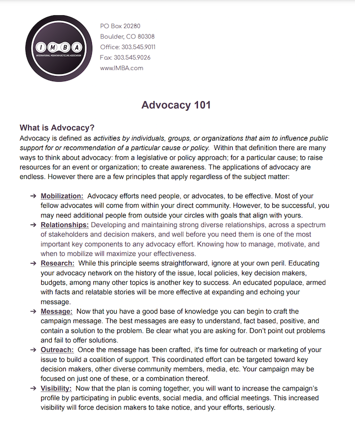 Image of a pdf explaining advocacy