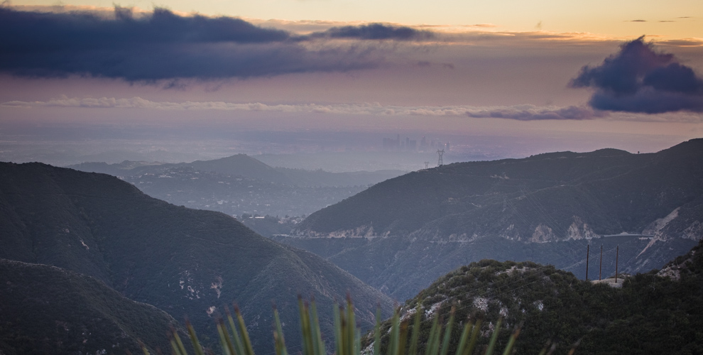 A sunset over Los Angeles taken from the Angeles National Forest highway.