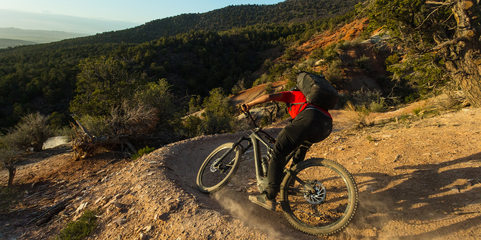 Man riding an e-MTB in Cedar City, UT.