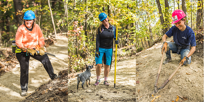 Women volunteers working on trails.