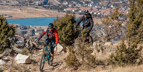 Mountain biker near Cedar City Utah on dirt single track. 
