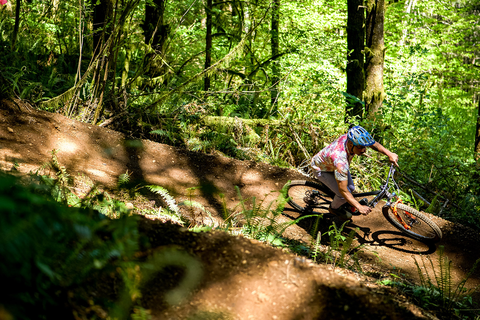 Brice Shirbach (author) riding through a catch berm.