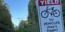 Cyclists yield to vehicles (they's bigger)