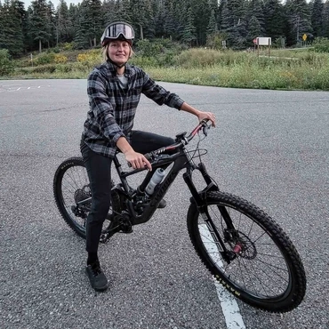 Hannah on a mountain bike